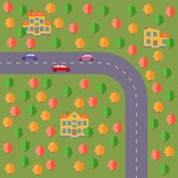 Plan des Dorfes. Landschaft mit Straße, Wald, Autos und Häusern. Vektor-Illustration vektor