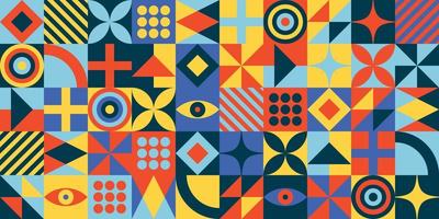 modern minimalistisk mitten århundrade färgrik mosaik- neo geometrisk bauhaus stil memphis samtida redigerbar sömlös mönster neo geo abstrakt geometrisk vektor illustration