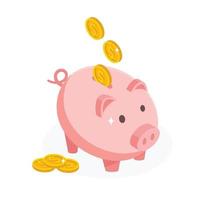 Schweinchen mit Münze. Symbol Speichern oder Akkumulation von Geld, Investition. Symbol Schweinchen Bank im ein isometrisch Stil. Illustrator Vektor. vektor
