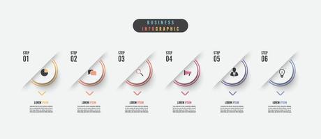 Business-Infografik-Element mit 6 Optionen, Schritten, Zahlenvektor-Vorlagendesign vektor