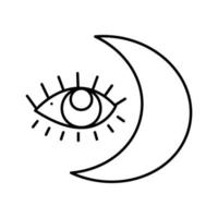 Allt seende magisk öga med en halvmåne måne. klotter vektor illustration, ClipArt.