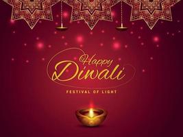 lycklig diwali inbjudningskort med oljelampa och diya vektor