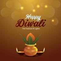 glad diwali festival av ljus med diwali diya på gul bakgrund vektor