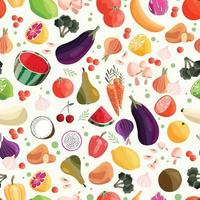 nahtloses Muster mit buntem Obst und Gemüse. Hand gezeichnete Vektor-Illustration Design. natürliche Bio-Lebensmittel. Tapeten- und Stoffdesign. vektor