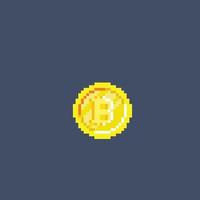 gyllene mynt med bitcoin tecken i pixel konst stil vektor