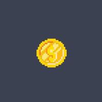 gyllene mynt med dollar tecken i pixel konst stil vektor