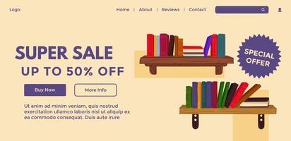Super Verkauf oben zu fünfzig Prozent, Bücher Angebot Netz vektor
