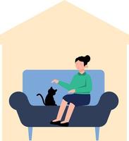 ein Mädchen ist Sitzung auf ein Couch mit ein Haustier. vektor