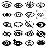 Auge Vektor Symbole. Mensch Augen, Vision und Aussicht Illustration Zeichen. Auge Symbol. sichtbar, Schlaf und Medizin Aufsicht beobachten, Linse oder Weinen Symbole Satz.