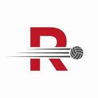 första brev r volleyboll logotyp design tecken. volleyboll sporter logotyp vektor