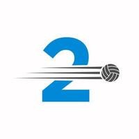 Initiale Brief 2 Volleyball Logo Design unterzeichnen. Volleyball Sport Logo vektor