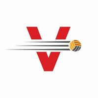 Initiale Brief v Volleyball Logo Design unterzeichnen. Volleyball Sport Logo vektor