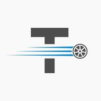 Sport Auto Brief t Automobil Logo Konzept mit Transport Reifen Symbol vektor