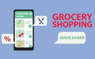 online Lebensmittelgeschäft Einkaufen App mit personalisiert Anzeigen und Lebensmittelgeschäft aufführen auf Smartphone vektor