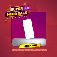Super Mega Verkauf Vorlage mit Artikel Sicht, mit Rot, Gelb, und lila Farben. mit ein abstrakt Stil, sehr geeignet zum Ihre Geschäft vektor