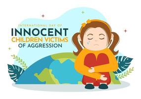 internationell dag av oskyldig barn offer av aggression vektor illustration med barn ledsen fundersam och rop i platt tecknad serie hand dragen mallar