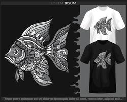 einfarbig Farbe Fisch Mandala Kunst isoliert auf schwarz und Weiß t Shirt. vektor