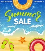 Sommer- Verkauf Banner Vorlage. Sommer- Verkauf, heiß Jahreszeit Rabatt Poster mit schwimmen Ring. Promo Abzeichen zum Ihre saisonal Design vektor