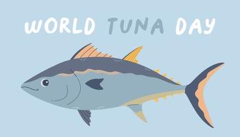 Welt Thunfisch Tag modern Vektor. gut zum Welt Thunfisch Tag Feier, Logo, Symbol, Zeichen, t Shirt, Aufkleber, Flyer Design. isoliert auf Blau Hintergrund. Vektor Illustration eps 10.