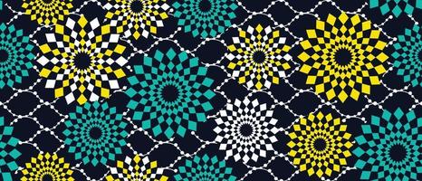 afrikansk etnisk traditionell blå mönster. sömlös skön kitenge, chitenge, ankara stil. mode design i färgrik. geometrisk cirkel abstrakt motiv. blommig blomma ankara grafik, afrikansk vax grafik vektor