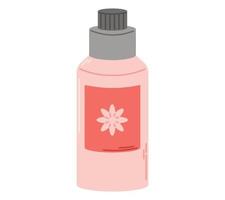 eben Flasche mit kosmetisch oder Hygiene Produkt. Karikatur Vektor isoliert Rosa Krug mit Deckel.