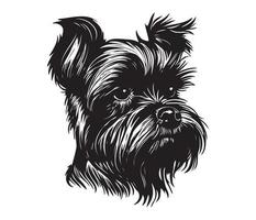 affenpinscher ansikte, silhuetter hund ansikte, svart och vit affenpinscher vektor