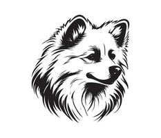 amerikan eskimo hund ansikte, silhuetter hund ansikte, svart och vit amerikan eskimo hund vektor