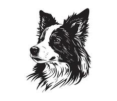 Rand Collie Gesicht, Silhouette Hund Gesicht, schwarz und Weiß Rand Collie Vektor