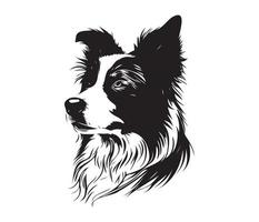 gräns collie ansikte, silhuett hund ansikte, svart och vit gräns collie vektor