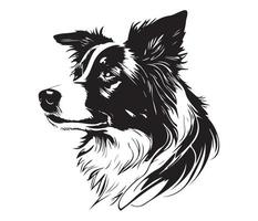 Rand Collie Gesicht, Silhouette Hund Gesicht, schwarz und Weiß Rand Collie Vektor