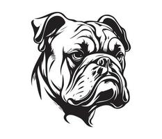 bulldogg ansikte, silhuett hund ansikte, svart och vit bulldogg vektor