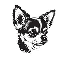 chihuahua ansikte, silhuett hund ansikte, svart och vit chihuahua vektor