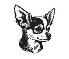 chihuahua ansikte, silhuett hund ansikte, svart och vit chihuahua vektor