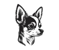 Chihuahua Gesicht, Silhouette Hund Gesicht, schwarz und Weiß Chihuahua Vektor