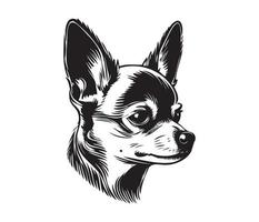 Chihuahua Gesicht, Silhouette Hund Gesicht, schwarz und Weiß Chihuahua Vektor