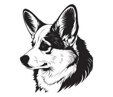 Pembroke Walisisch Corgi Gesicht, Silhouette Hund Gesicht, schwarz und Weiß Pembroke Walisisch Corgi Vektor