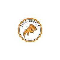 pizza restaurang mall logotyp med gaffel och kniv. modern design affisch. etikett, märke, affisch för pizzeria, pizzahus, kafé, restaurang. vektor illustration.