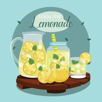 citronsaft kanna burk glas sommar landskap illustration vektor