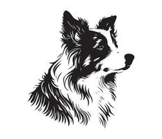 Rand Collie Gesicht, Silhouette Hund Gesicht, schwarz und Weiß Rand Collie Vektor