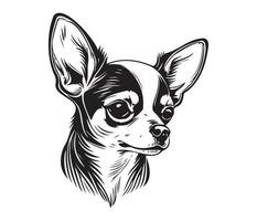 chihuahua ansikte, silhuett hund ansikte, svart och vit chihuahua vektor