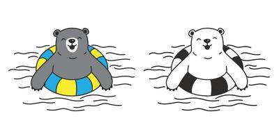 Bär Vektor Symbol Logo Polar- Bär Illustration Teddy Schwimmen Ring Karikatur Gekritzel