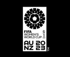 fifa kvinnor värld kopp australien ny zealand 2023 officiell logotyp vit världsliga mästare symbol design vektor abstrakt illustration med svart bakgrund