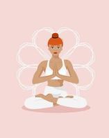 ein Mädchen im das Lotus Position tut Yoga, meditiert, gesichtslos Stil, Vektor Illustration