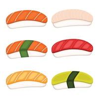 sushi uppsättning ikon med skaldjur, tång och vegetabiliska vektor