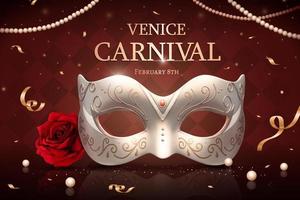 Venedig Karneval Design mit Perle Weiß Maske und Luftschlangen im 3d Illustration vektor