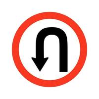 svart gå tillbaka lämna tillbaka pil ikon i röd cirkel, enkel vektor u sväng form pekare platt design.
