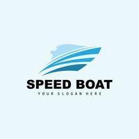 Schnellboot-Logo, schneller Frachtschiff-Vektor, Segelboot, Design für Schiffsbauunternehmen, Schifffahrt, Seefahrzeuge, Transport vektor