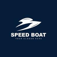 Schnellboot-Logo, schneller Frachtschiff-Vektor, Segelboot, Design für Schiffsbauunternehmen, Schifffahrt, Seefahrzeuge, Transport vektor