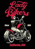 lady cyklist chopper motorcykel t-shirt design vektor