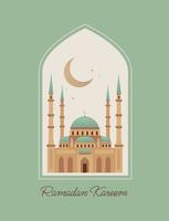ramadan vektor illustration. bakgrund med moské och halvmåne. helig månad ramadan firande. eid mubarak. islamic Semester, hälsning kort, affisch